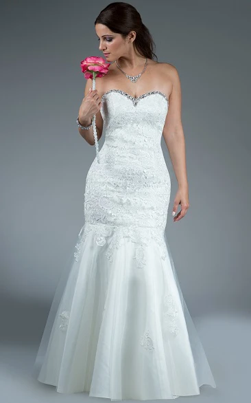 Crystal Sweetheart Trumpet Gown With Lace Top And Tulle Skirt