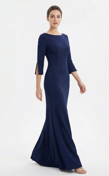 3/4 Sleeve Spandex Mermaid Dress with Pearls