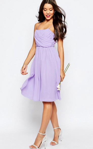 A-Line Knee-Length Sleeveless Pleated Spaghetti Chiffon Bridesmaid Dress