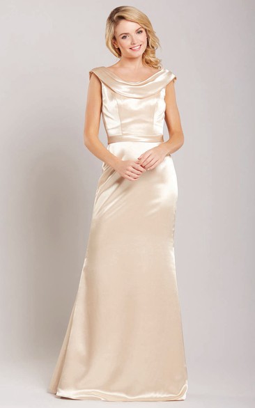 Cap Sleeve Cowl Neck Satin Bridesmaid Dress With Low-V Back
