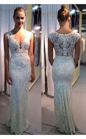 Elegant Lace Sleeveless Mermaid Wedding Dress Zipper Back Floor Length