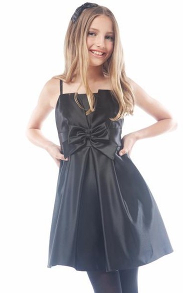 Midi Spaghetti Bowed Satin Flower Girl Dress