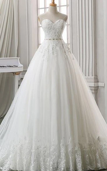 A-Line Ball Gown Empire Floor-Length Sweetheart Sleeveless Bell Empire Appliques Corset Back Lace Organza Dress