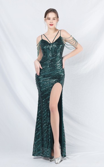 Craft Beaded Long Suspender Evening Dress