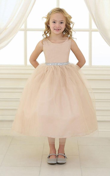 Beaded Tulle&Satin Flower Girl Dress