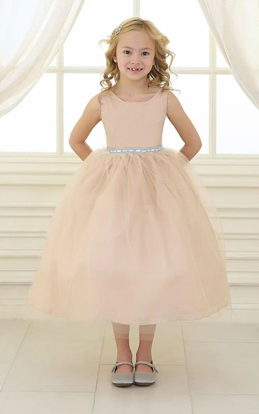 Beaded Tulle&Satin Flower Girl Dress