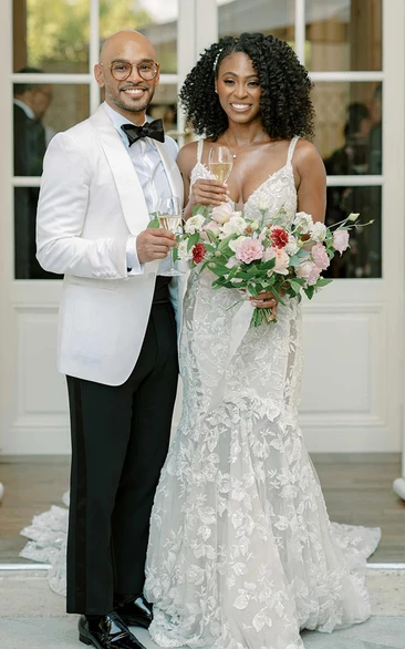 Luxurious Floral Lace Mermaid Gown with Beaded Accents