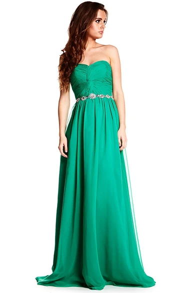 Maxi Ruched Sweetheart Sleeveless Chiffon Prom Dress