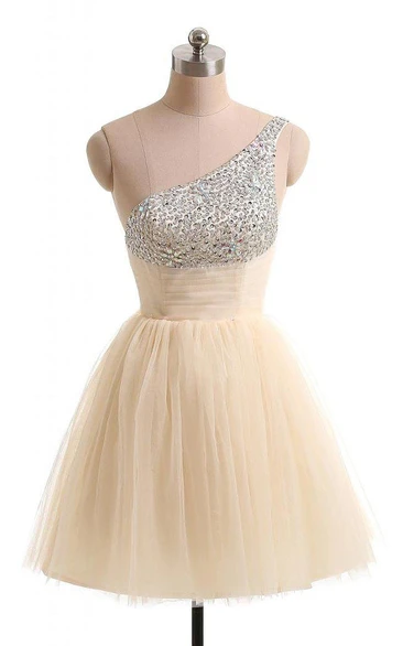One-shoulder Short A-line Dress With Sequins