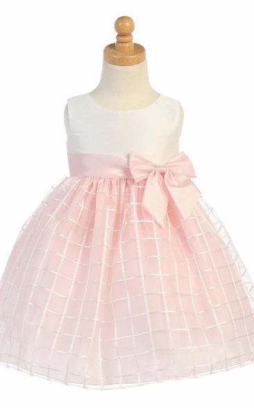 Tea-Length Sleeveless Bowed Organza Flower Girl Dress