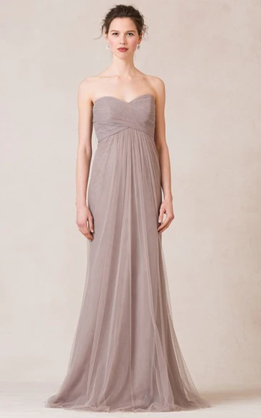 Floor-Length Sweetheart Sleeveless Criss-Cross Empire Tulle Bridesmaid Dress