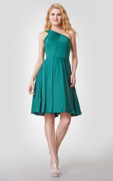 Charming One Shoulder A-line Pleated Short Jersey Dress