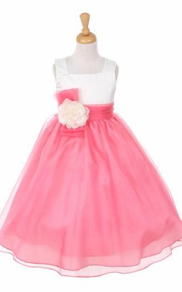 Floral Floral Bowed Organza&Satin Flower Girl Dress With Sash