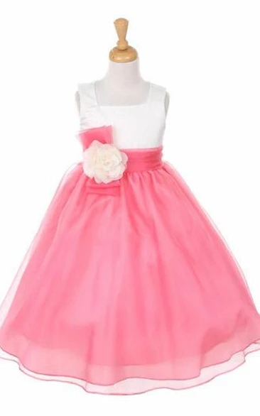 Floral Floral Bowed Organza&Satin Flower Girl Dress With Sash