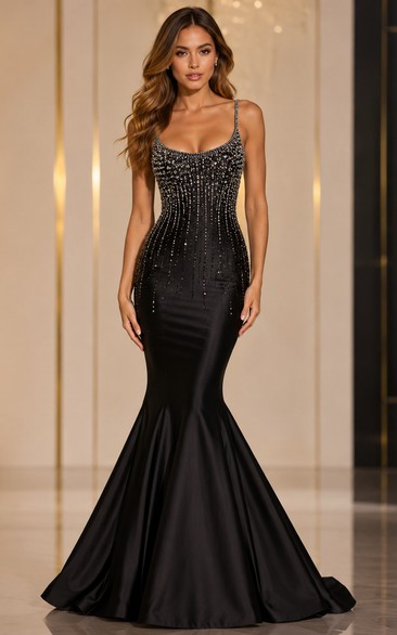 Mermaid Spaghetti Satin Prom Dress with Sequins