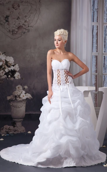 Sweetheart Ruffled Criss-Cross Lace and Gown With Beading