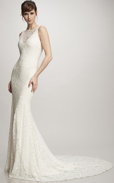 Maxi Scoop Lace Wedding Dress With Court Train And V Back