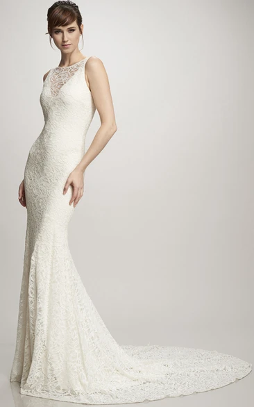 Maxi Scoop Lace Wedding Dress With Court Train And V Back