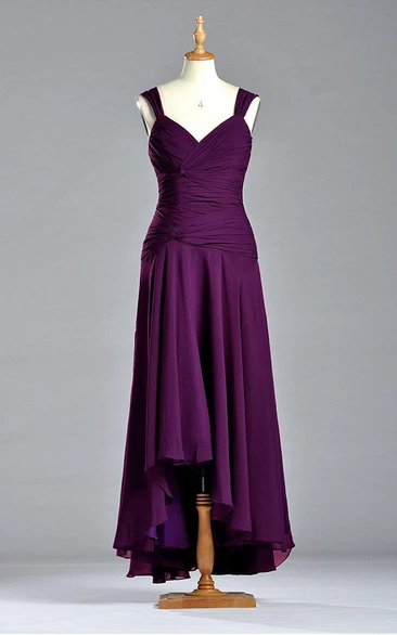 Fabulous A-line V-neck Long Chiffon Dress with Ruches