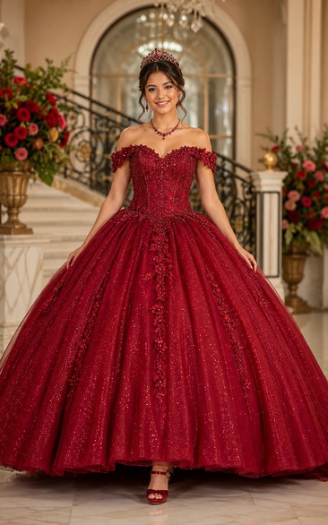 Off-the-Shoulder Beaded Quinceanera Ball Gown