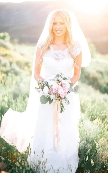 Sheer Crew Neck Garden Mermaid Boho Lace Bodice Appliques Backless Elegant Bridal Separates Gown