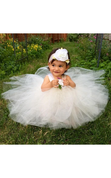 Flower Girl Empire Tulle Ball Gown With Flower
