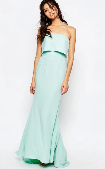 Ankle-Length Sheath Strapless Chiffon Bridesmaid Dress With Brush Train