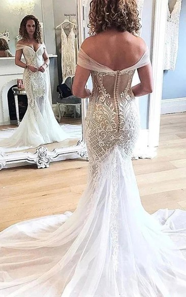Mermaid Off-the-shoulder Lace Exquisite Illusion Tulle Wedding Dress Styles