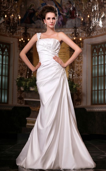 Dreaming Long One-Strap Strapless A-Line Satin