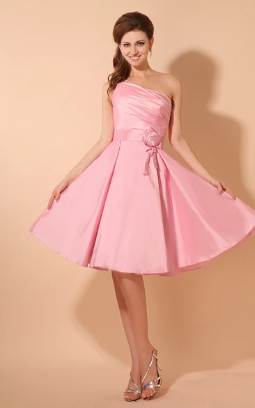 Taffeta Strapless Short Dress With Ruching Top and Flower