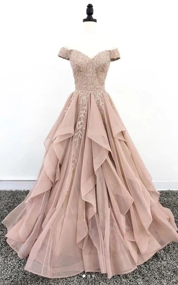 Strapless A-line Empire Draped Dusty Rose Applique Prom Dress