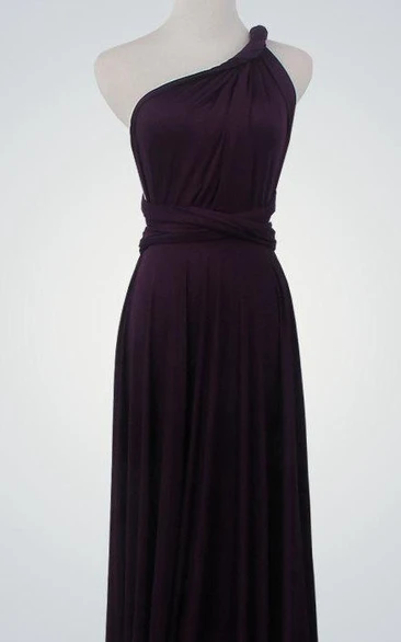 One Shoulder A-line Jersey Long Dress With Sash and Keyhole
