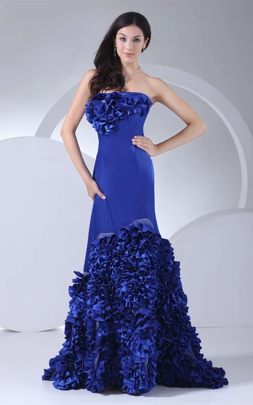 A-Line Maxi Sweep Train and Gown With Ruffles