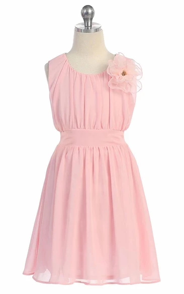 Knee-Length Floral Pleated Chiffon&Lace Flower Girl Dress