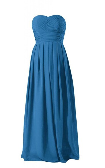 Strapless Asymmetrical Ruched Bodice Long Pleated Chiffon Dress