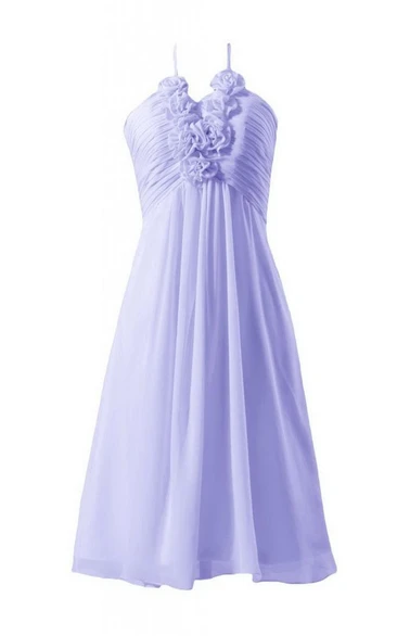 Halter Ruched Short Dress With Flowers