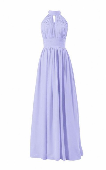 High Neck Notched A-line Gown With Keyhole Back