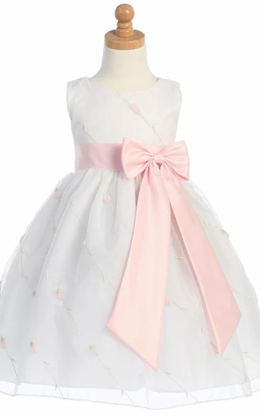 Tea-Length Embroideried Bowed Organza&Taffeta Flower Girl Dress With Split