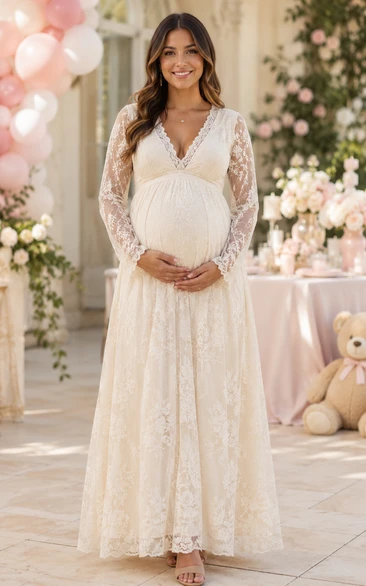 Ivory Long Sleeve Lace Maternity Wedding Dress