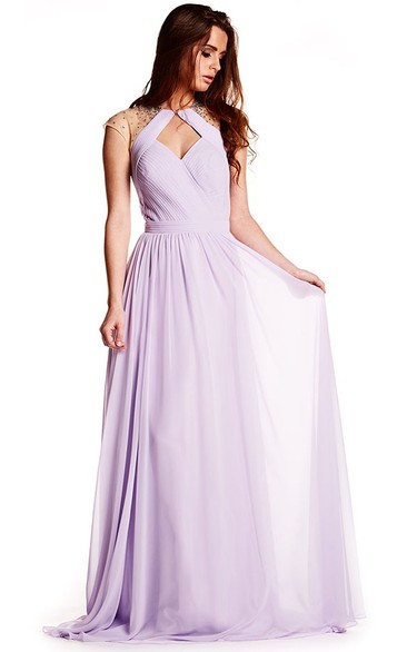 Beaded Sleeveless High Neck Chiffon Prom Dress