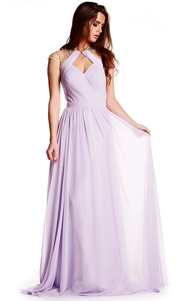 Beaded Sleeveless High Neck Chiffon Prom Dress