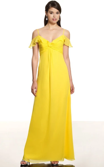 Empire Sleeveless Spaghetti Ruched Chiffon Bridesmaid Dress With Low-V Back