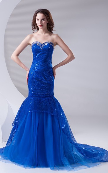Sweetheart Sequined Mermaid Corset Back and Dress With Pleats
