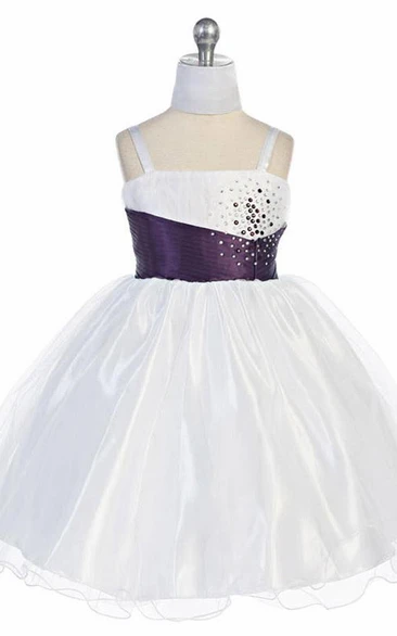 Mini Spaghetti Pleated Cap-Sleeve Tulle Flower Girl Dress With Cape