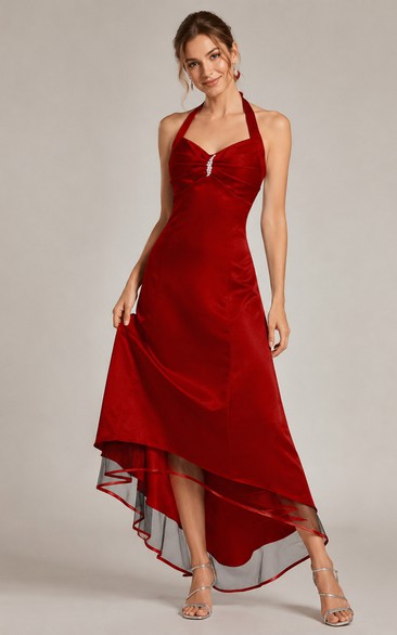 Queen-Anne-Kleid mit asymmetrischem Saum und Raffungen sowie Tüllrock