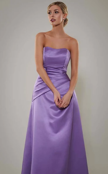 Ruched Strapless Satin Bridesmaid Dress