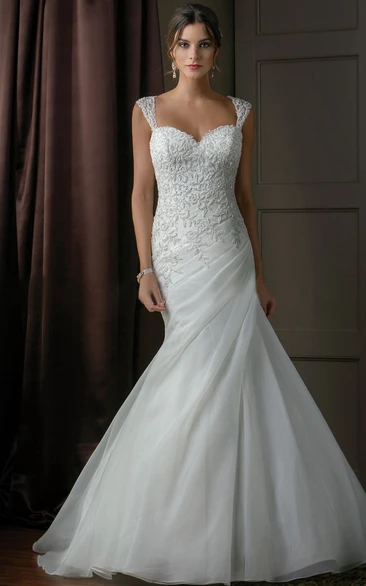 Cap-Sleeved Mermaid Gown With Beadings And Deep V-Back