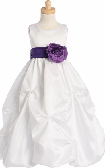 Floral Floral Ruched Organza Flower Girl Dress With Sash