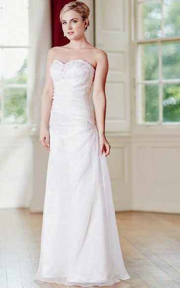 Sheath Draped Maxi Sweetheart Satin&Tulle Wedding Dress With Beading And Corset Back