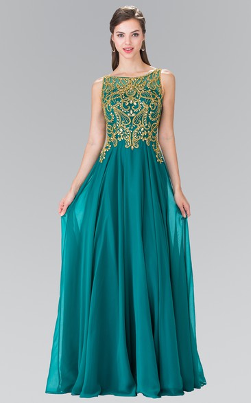 A-Line Bateau Sleeveless Chiffon Zipper Dress With Beading And Pleats